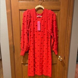 Lilly Pulitzer Vibrant Red Pom-Pom Sweater dress
